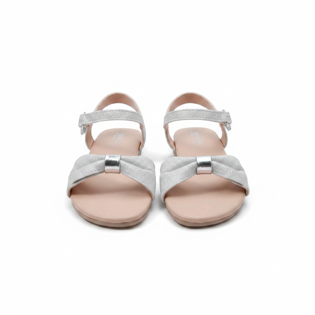 Girls' silver glitter bow sandals ghost mannequin pair view