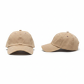 Plain beige light tan unstructured dad cap – ghost mannequin front and side view