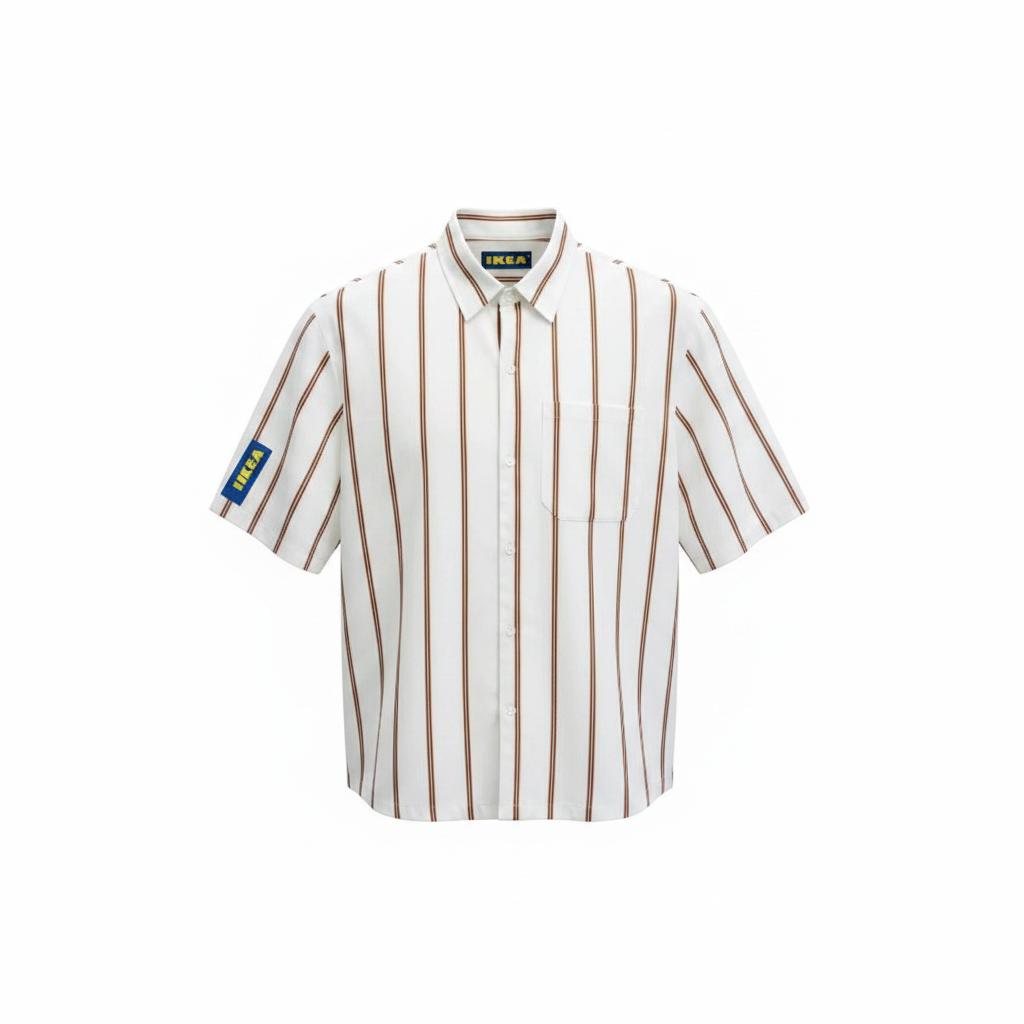 Men's White Striped Short Sleeve Shirt - Ghost Mannequin Front View