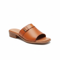 Women's Tan Leather Flat Slide Sandal - Ghost Mannequin