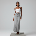 Grey Snow Wash Denim Maxi Skirt - Model Shot