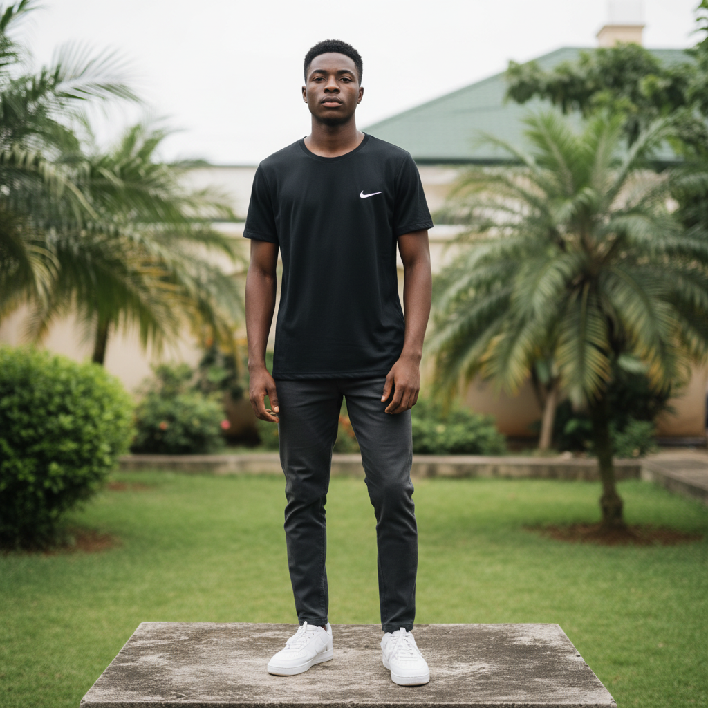 Men's Black Short-Sleeve Athletic Performance T-Shirt – Nigerian Male Model