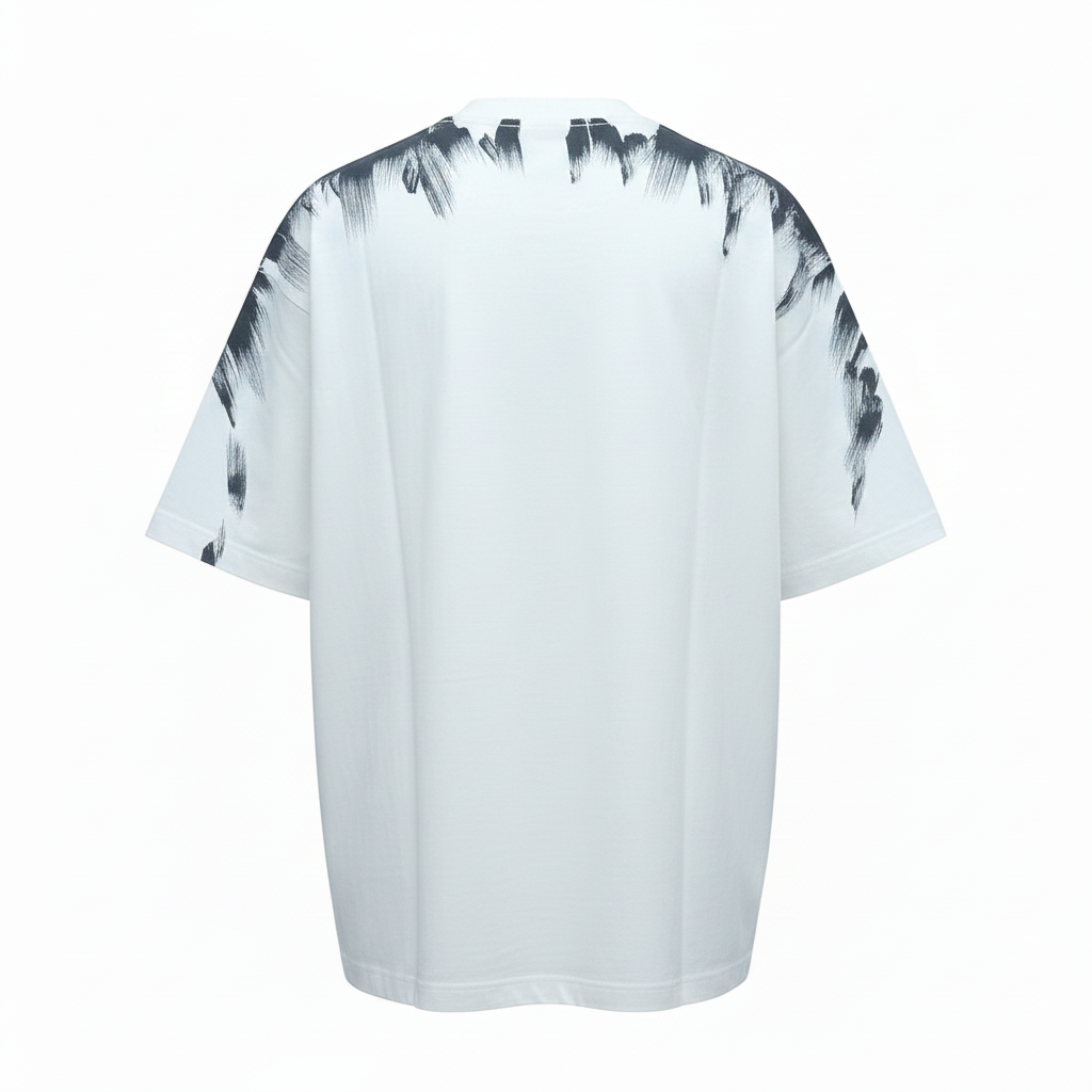 White Brushstroke Oversized T-Shirt - Ghost Mannequin Back