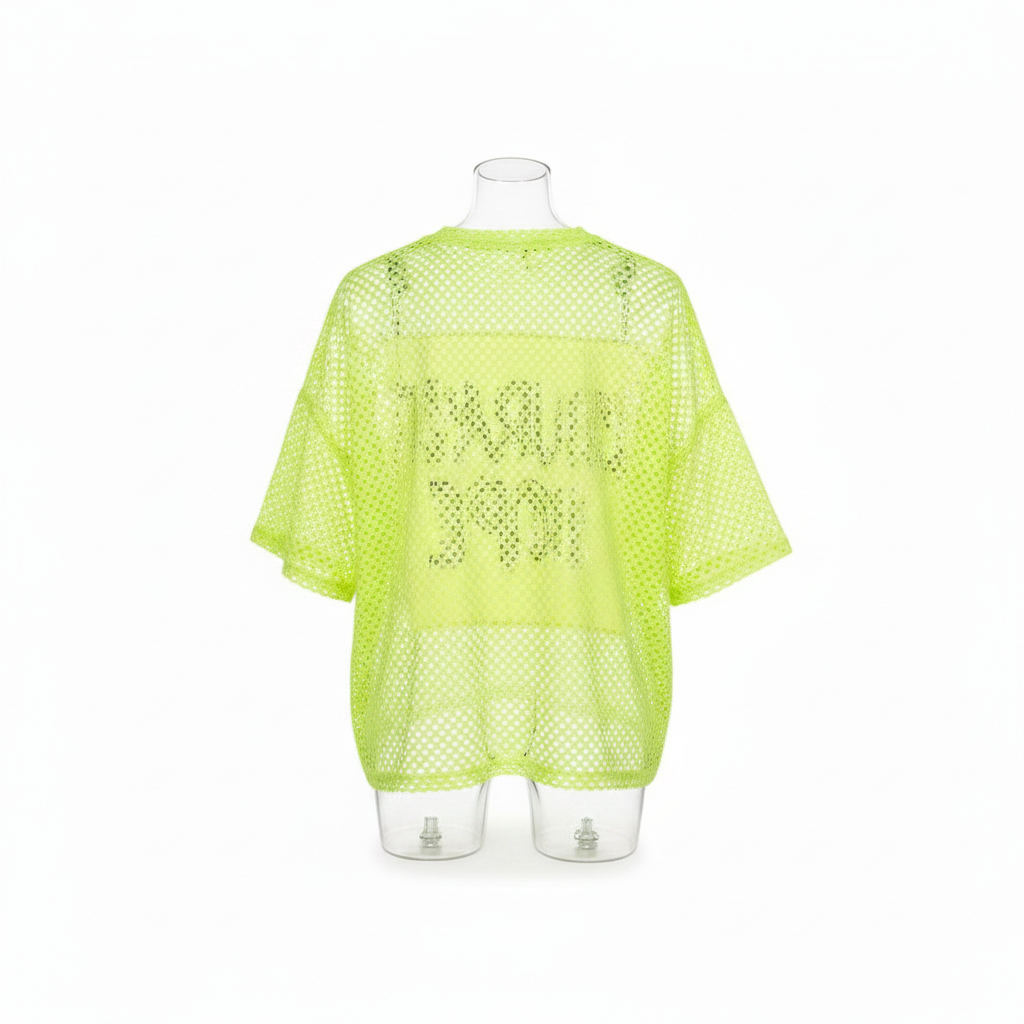 Ghost mannequin back view - neon yellow mesh Courage Hope graphic top