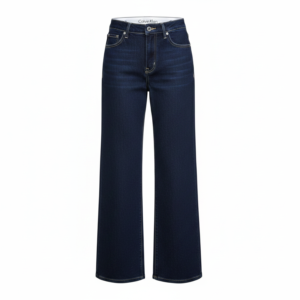 Ghost mannequin of navy CK wide-leg high-rise jeans