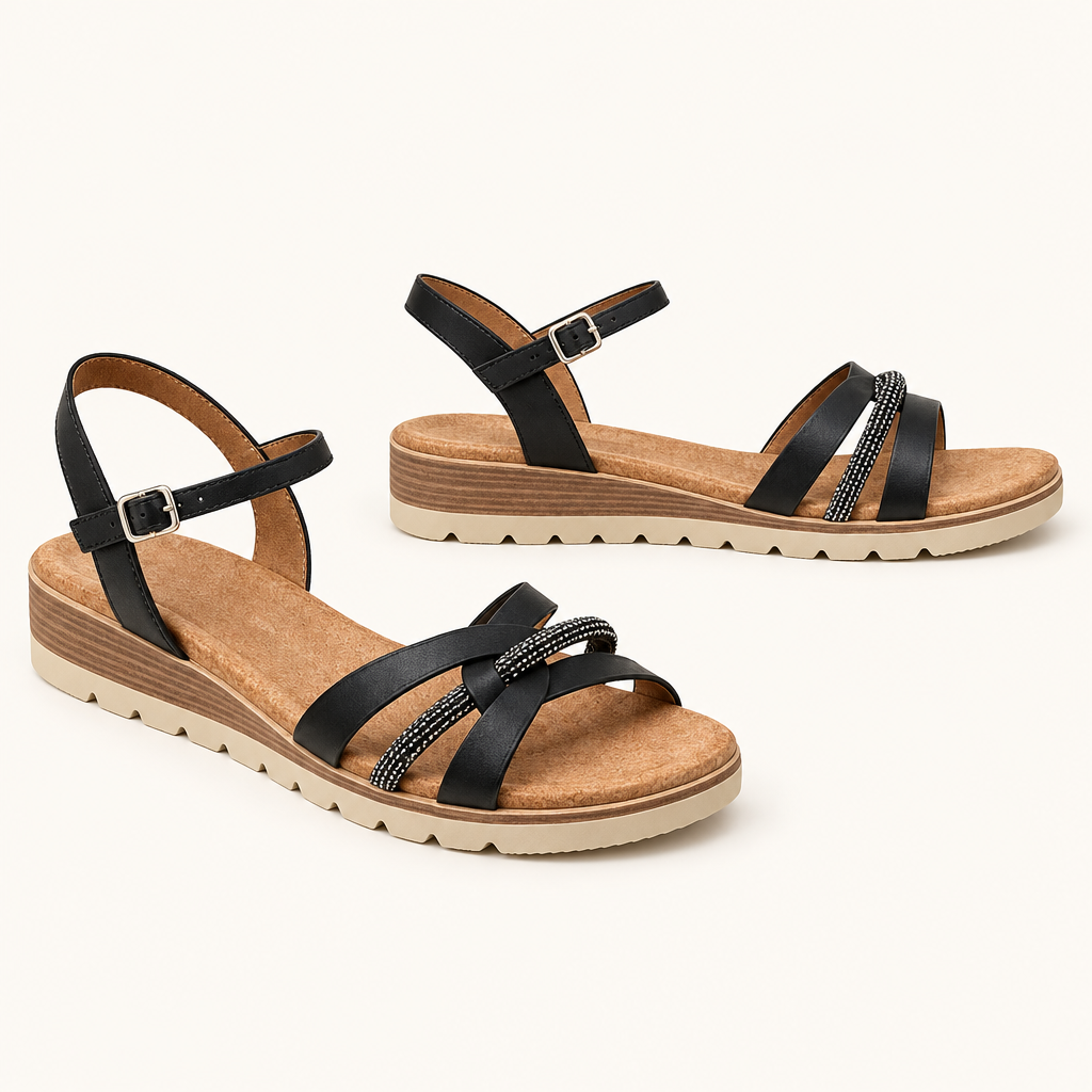 Black braided-trim platform sandals product-only pair