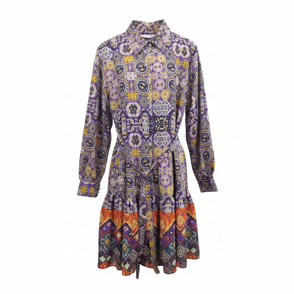 Medallion Print Tiered Shirt Dress Purple - Ghost Mannequin