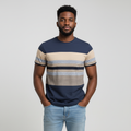 Front model view – Navy Stripe Crew Neck Tee
