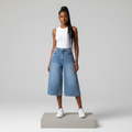 Blue Rhinestone Heart Capri Jeans – Front Model