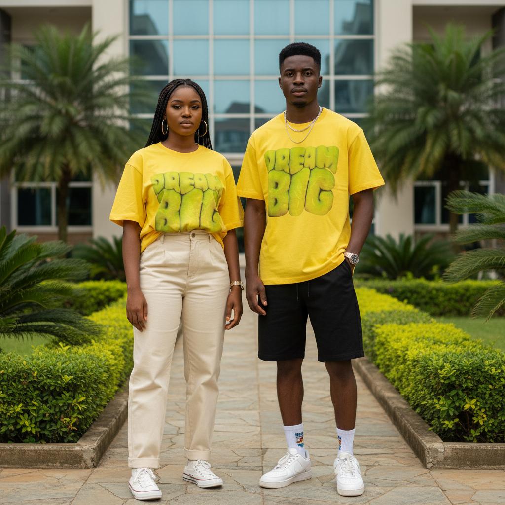 Unisex Yellow Dream Big Graphic Oversized Tee - Nigerian Male and Female Models
