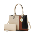 Cream rust and black colour-block tote with matching cream wristlet