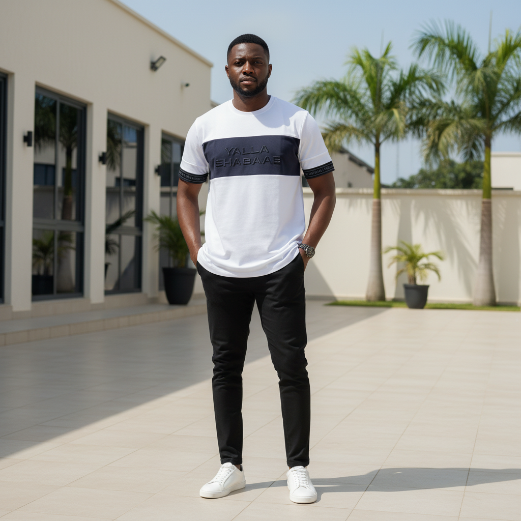 Legendary Panel Tee – Nigerian Male Model Front View