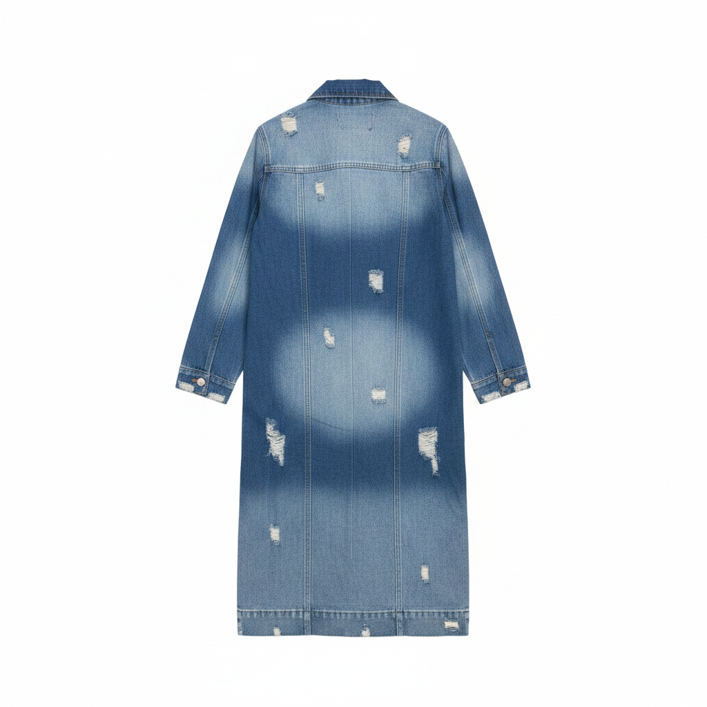 Blue Distressed Longline Denim Coat – Back Ghost Mannequin
