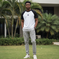 Men's White Black Raglan Short Sleeve T-Shirt - Nigerian Male Model
