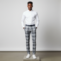 Light Grey Navy Tartan Trousers – Front Model