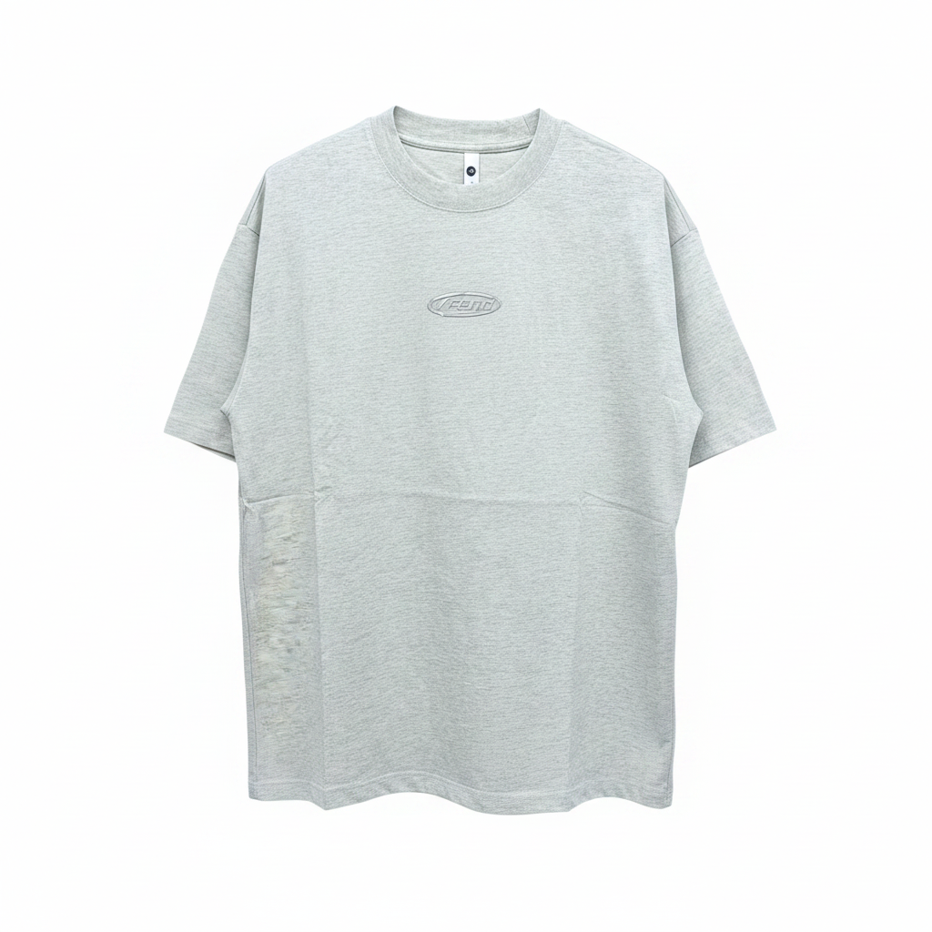 Grey Marl Feno Oval Logo Oversized Tee - Ghost Mannequin Front