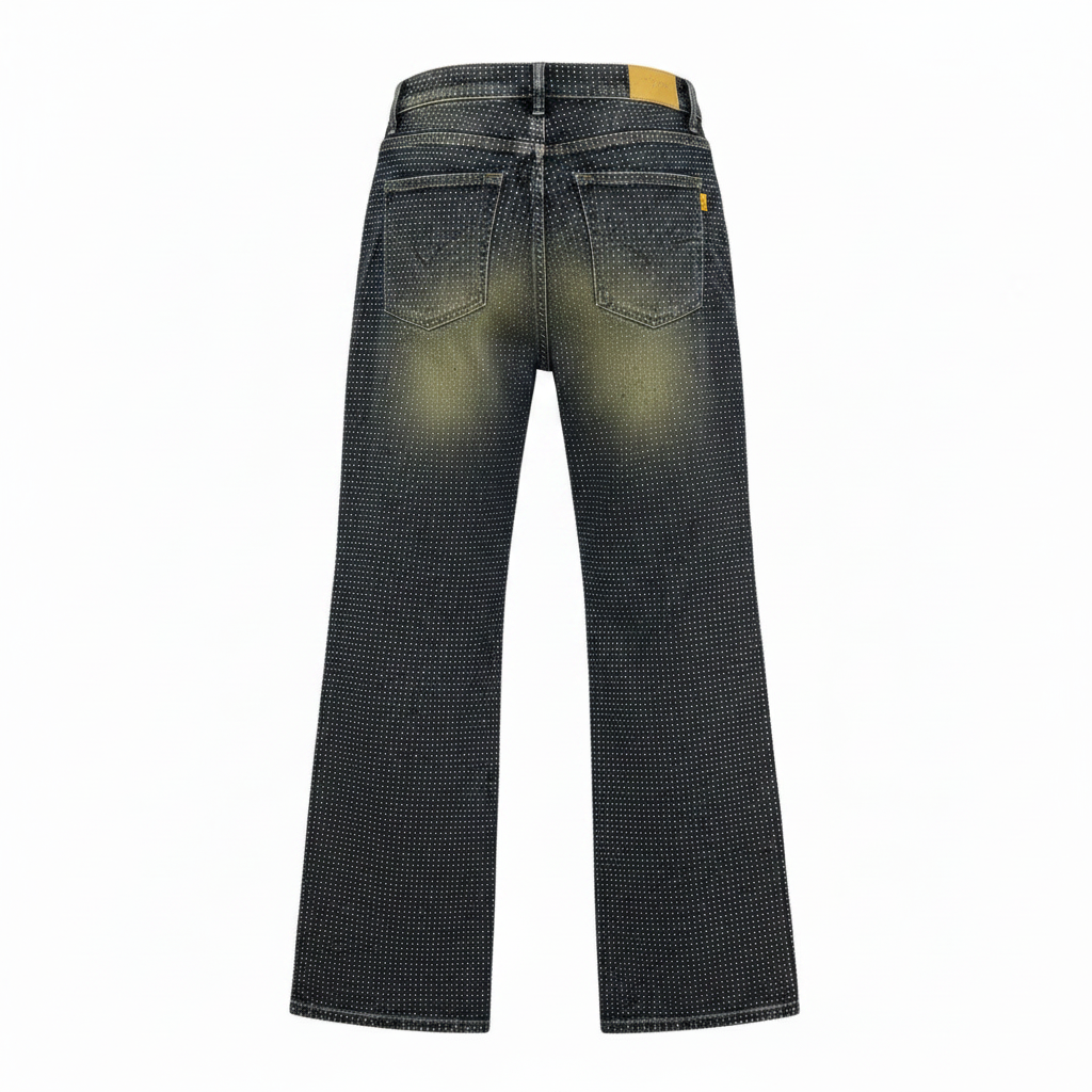 Dark Wash Rhinestone Ripped Wide-Leg Jeans – Ghost Mannequin Back