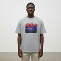 Model wearing the grey katakana sports car t-shirt