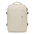 Cream rectangular backpack with vertical front zip pocket
