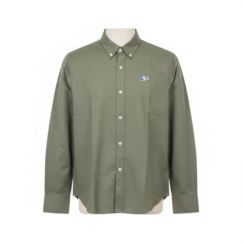 Olive green plain long-sleeved shirt ghost mannequin front view