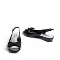 Women's black patent bow peep-toe slingback sandal - ghost mannequin pair view