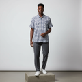 Navy White Plaid Short-Sleeved Shirt - Model Shot