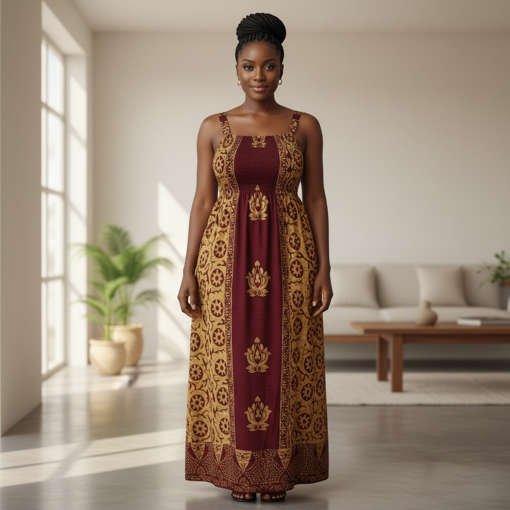 Batik Print Maxi Sundress - Front Model View