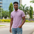 Lilac Pink Navy Tipped Textured Polo - Model Shot