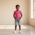 Nigerian boy model wearing pink polo shirt