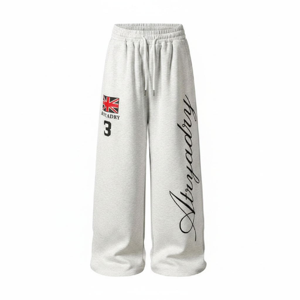 Men's White Wide-Leg Script Sweatpants – Ghost Mannequin Front View