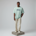 Mint Green Graphic Round Neck Short-Sleeved Shirt - Model Shot