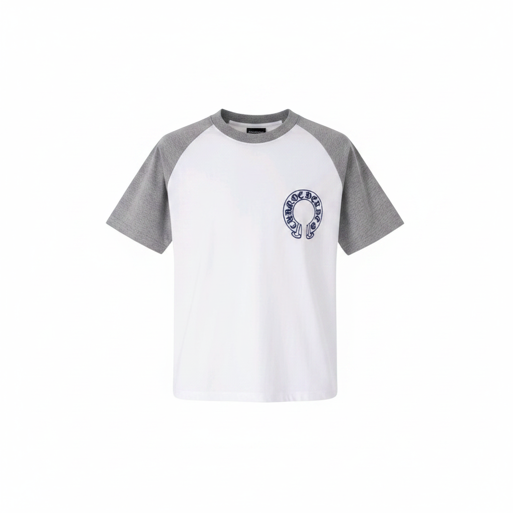 Men's white grey raglan body-hug tee - ghost mannequin front view