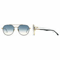 Unisex round aviator sunglasses gold double-bridge gradient blue clear lens black inner rim silver temple – front and side view