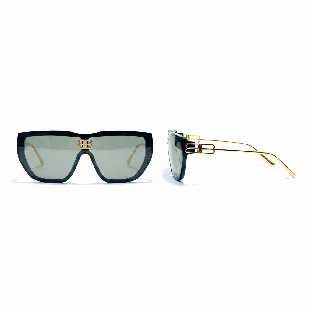 Oversized Shield Sunglasses – Ghost Mannequin Front and Side View