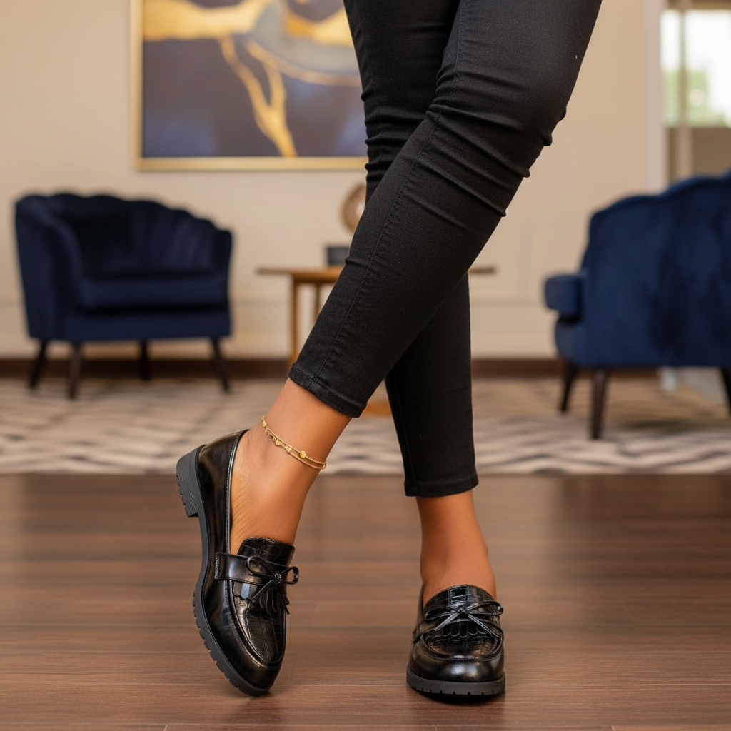 Black Patent Croc Tassel Loafer - Model Shot