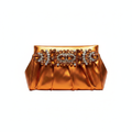 Enemuo Ruched Metallic Crystal Brooch Clutch in Orange – ghost mannequin on white background