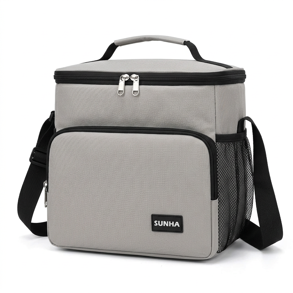Light grey lunch bag on white