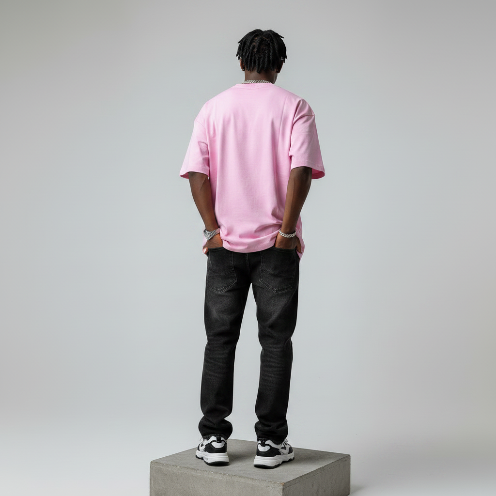 Pink Rhinestone Cross Oversized Tee - Male Model Back