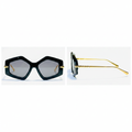Geometric Hexagonal Sunglasses Black Gold – Ghost Mannequin Front and Side View
