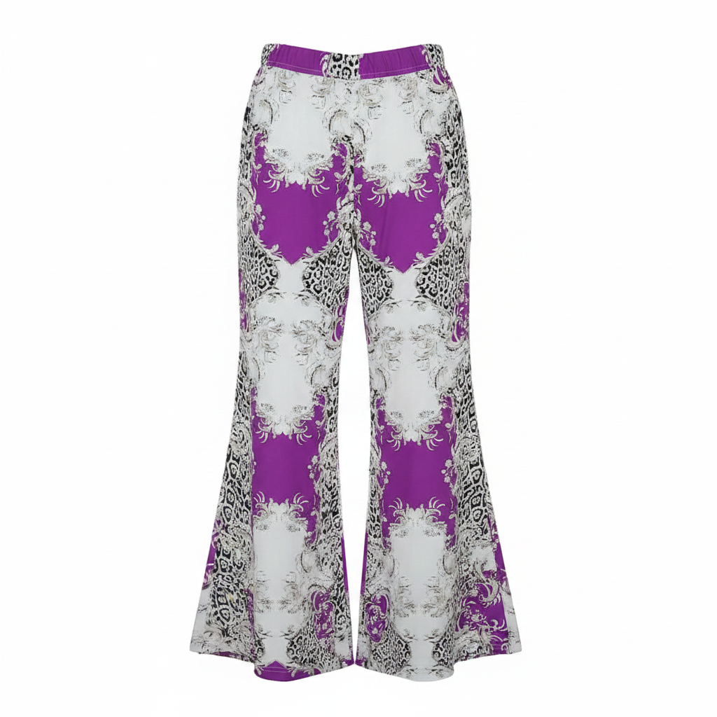 Purple Baroque Print Wide-Leg Trousers - Ghost Mannequin