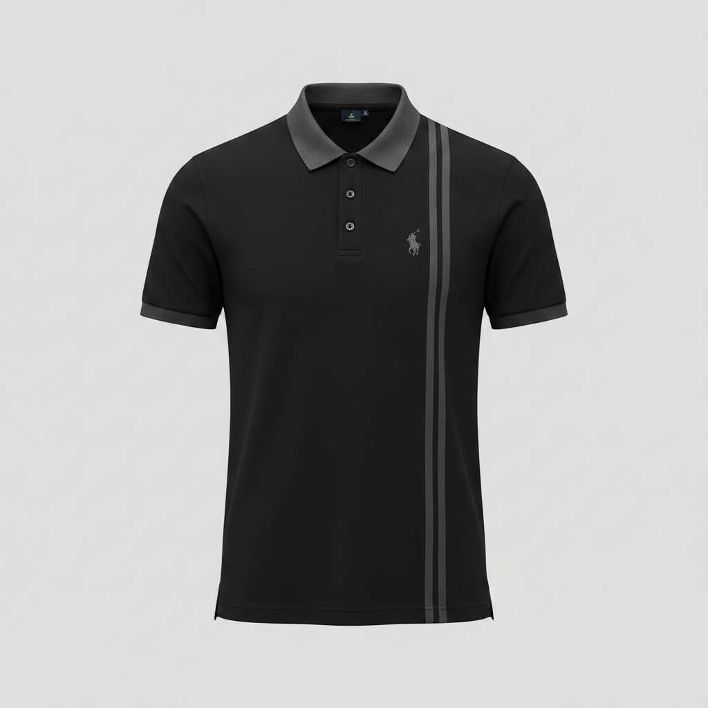 Chukmore Black Double Stripe Polo Shirt - Ghost Mannequin