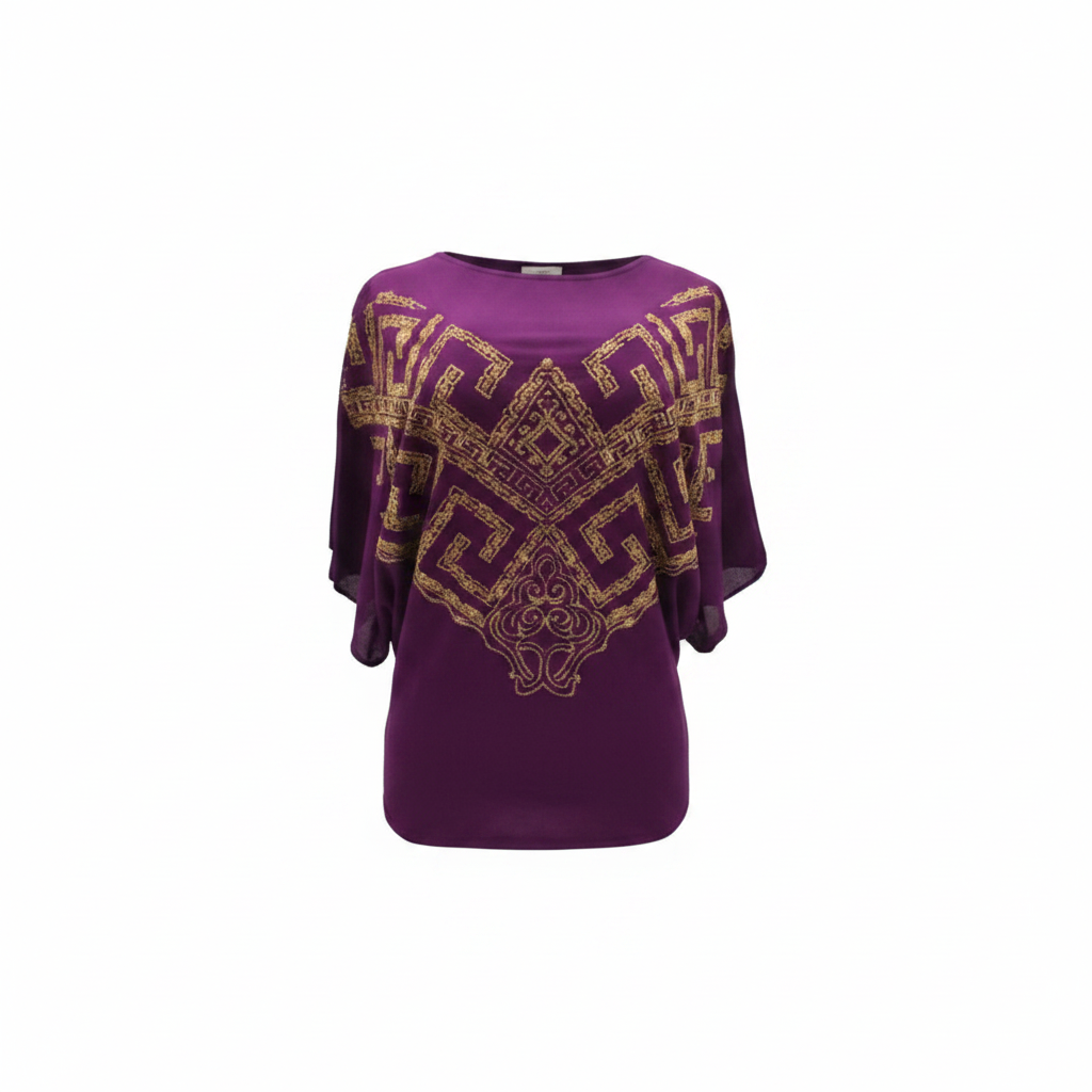 Women's Gold Embroidered Batwing Top – Ghost Mannequin Purple