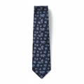 Men's navy blue floral paisley pattern woven necktie flat lay product shot