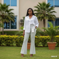 Women's Light Grey Wide-Leg Palazzo Trousers – Nigerian Female Model Shot