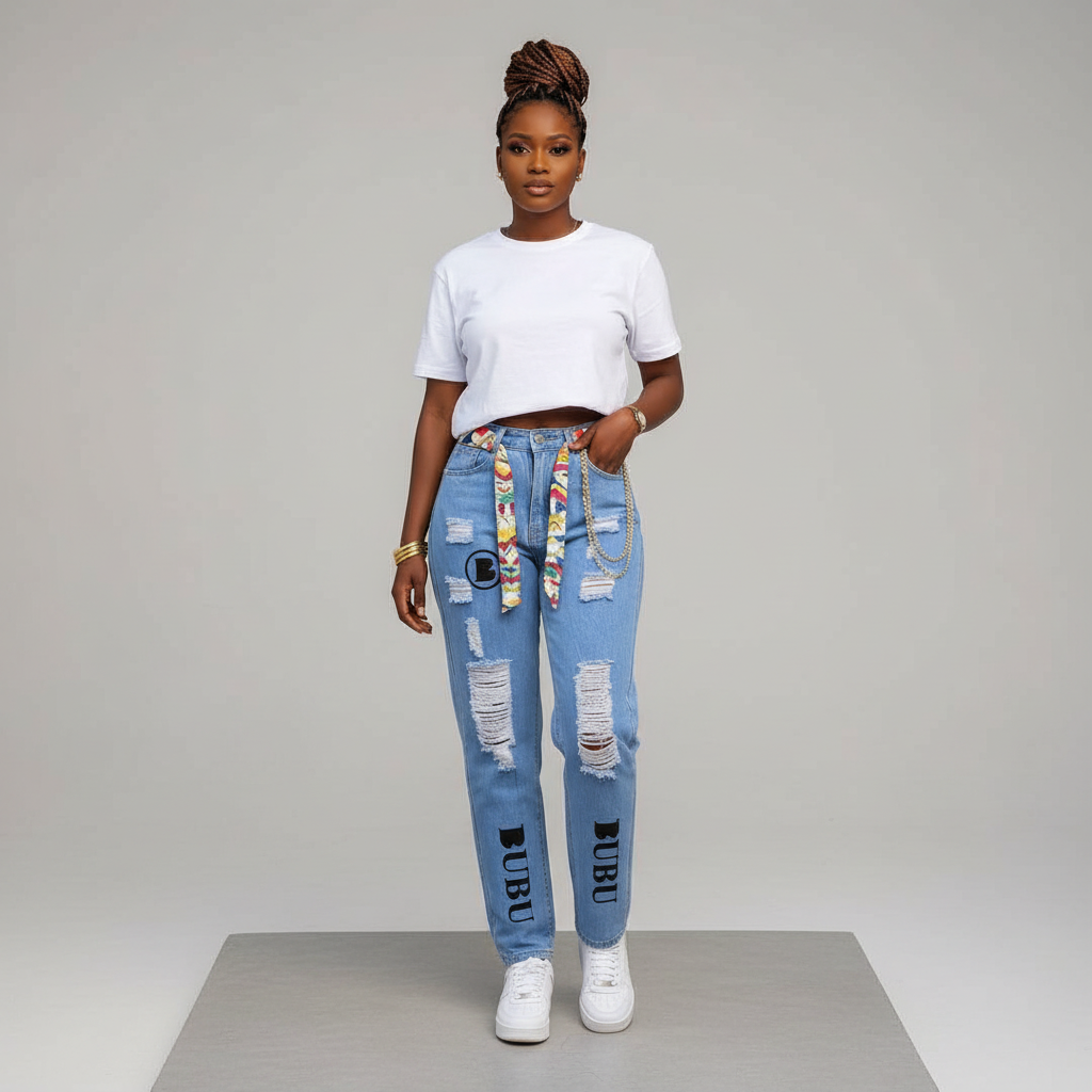 Light Blue Heavy Ripped Jeans – Front Model