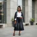 Nigerian teenage girl model wearing high-waist washed black denim culottes