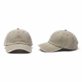 Plain washed light khaki beige baseball cap ghost mannequin front and side view