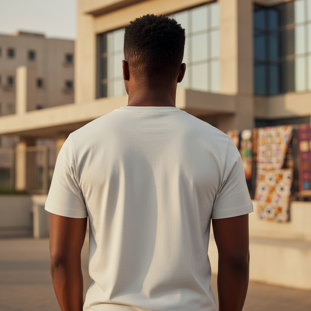 Heritage Graphic Tee back view on Nigerian male model