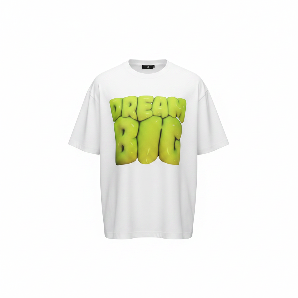 Unisex White Dream Big Graphic Oversized Tee - Ghost Mannequin Front View