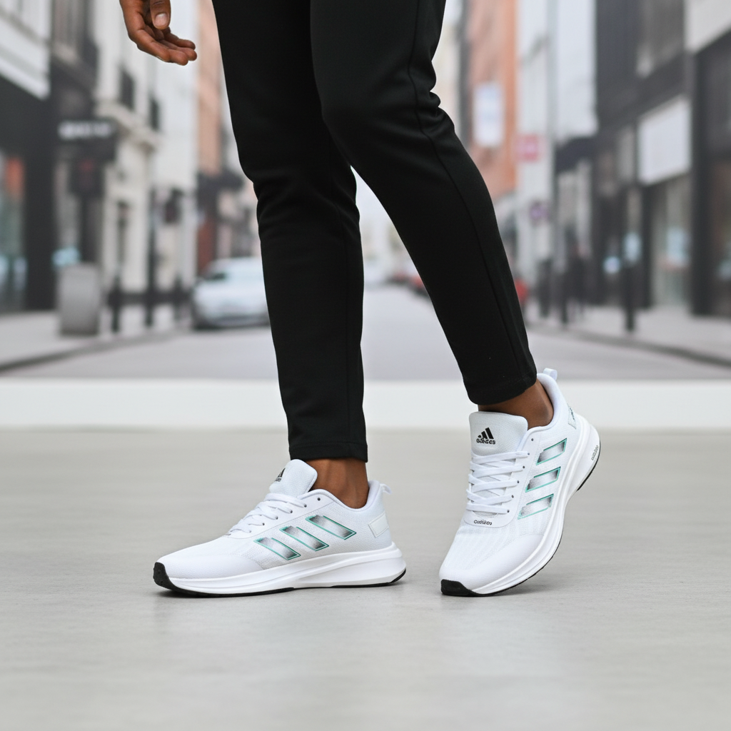 Adidas White Mint Stripe Running Sneaker - Model Shot